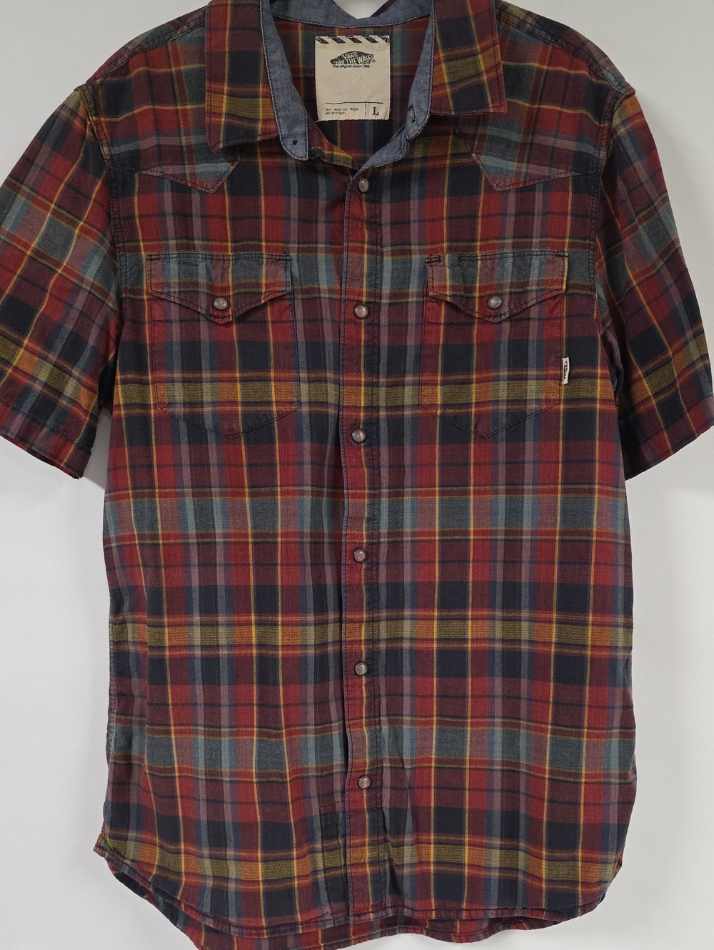 Vans Off the Wall Men's Plaid Short Sleeve Western Snap Closure Shirt - Sz Large